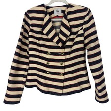 CABI Women Double Breasted Cruise Nautical Blazer Jacket Striped 5094 Size 4