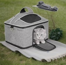 Portable PET CAT CARRIER Crate 20lb Max Hand-Shoulder Strap Folds, Window Fabric