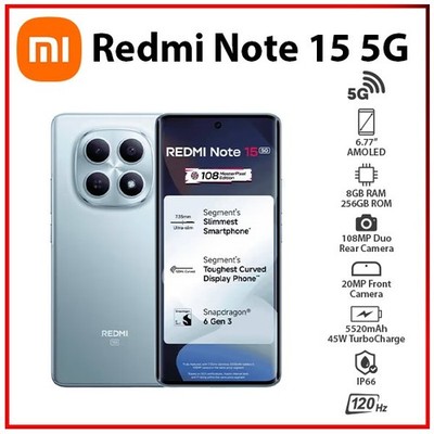 Xiaomi Redmi Note 15 5G 8GB+256GB BLUE Dual SIM Unlocked Android Mobile Phone