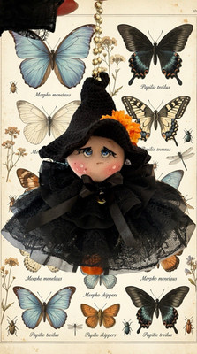   Handgefertigte Halloween Hexe Mädchen Puppe mit leuchtender Lichterkette Ball  
