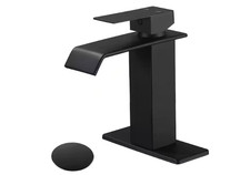 Single-Handle Low-Arc Single Hole Waterfall Bathroom Faucet in Matte Black