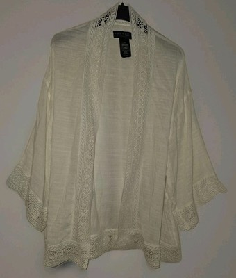 LAUNDRYby Shelli Segal White Short Sleeve Mini Kimono  Size O/S W-Crochet Trim 