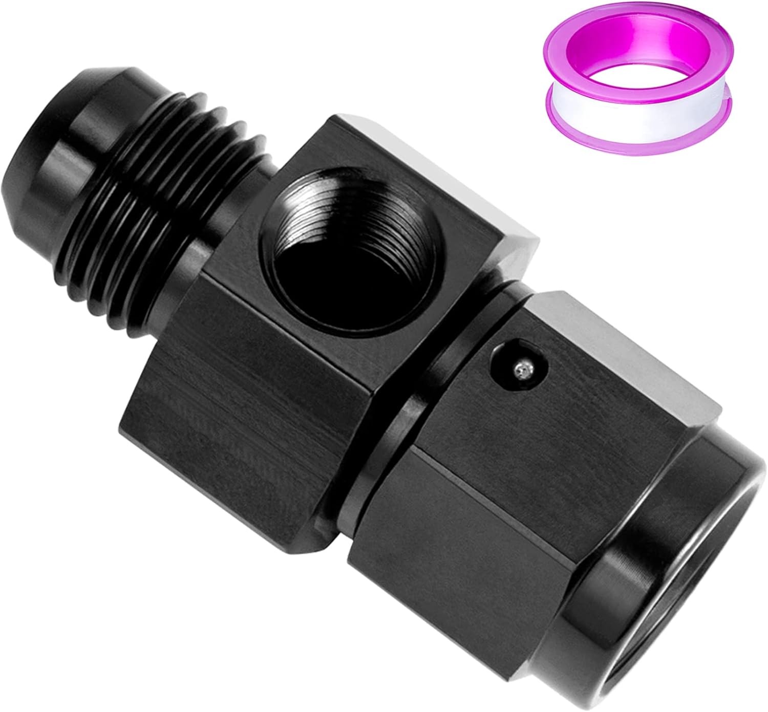 6AN Male Flare to -6 Female Swivel with 1/8 NPT Gauge Port Fuel Pressure Take Of