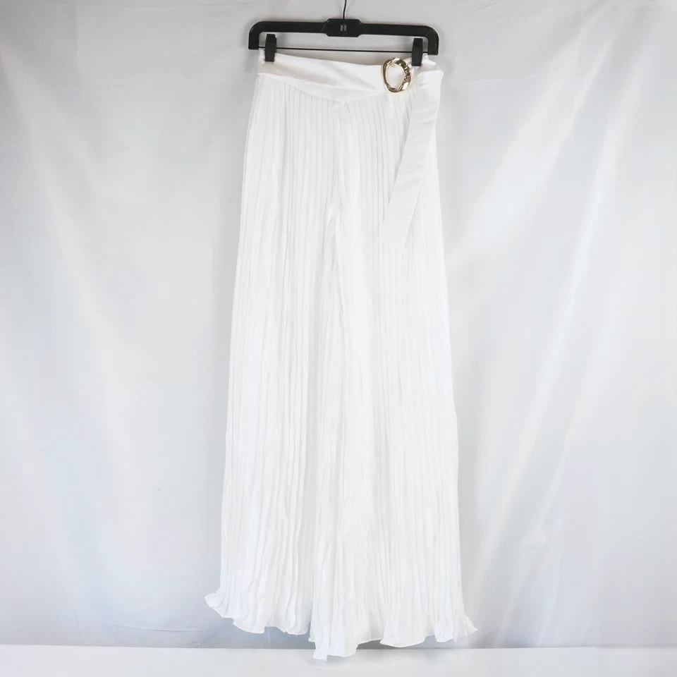 Pantalones PatBo Dream satinados plisados pierna ancha con cinturón en blanco roto - Para mujer EE. UU. 0