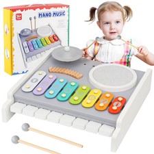 Kids Musical Instruments Piano Drum Set - 5 in 1 Montessori Toys for Toddler ...