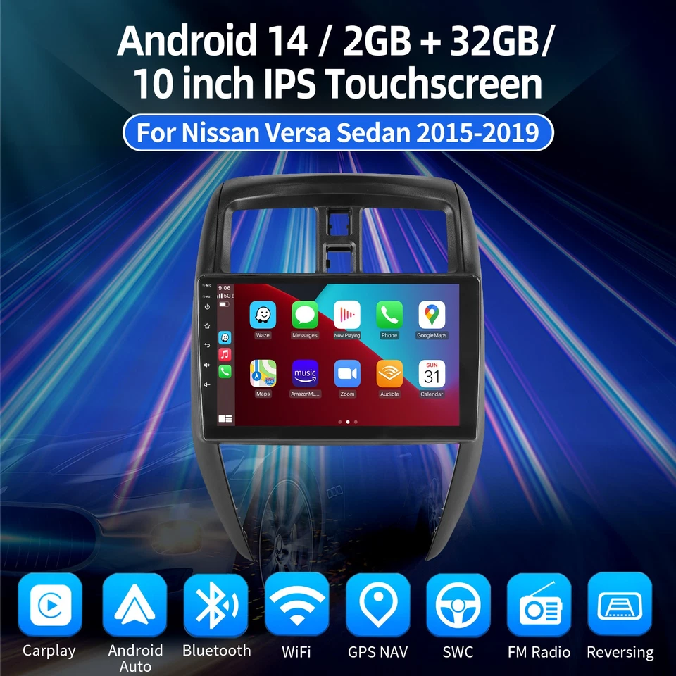Radio de coche estéreo GPS CarPlay de 10" para Nissan Versa sedán 2015-2019 cámara de reversa Foto 3 de 4