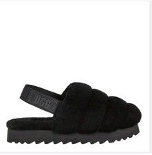 UGG SUPER FLUFF BLACK SLIDE SHEEPSKIN CLOSED TOE MULE SLIPPERS SIZE US 10 WOMEN