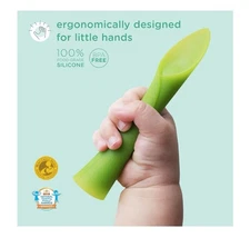1 pack Olababy 100% Silicone Soft-Tip Training Spoon for Baby Led Weaning Green