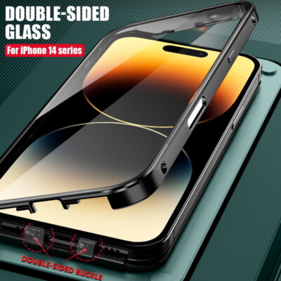 360-Grad-Hülle für iPhone 15 14 13 Pro Max 12 11 Doppelseitige Glas Metall Cover