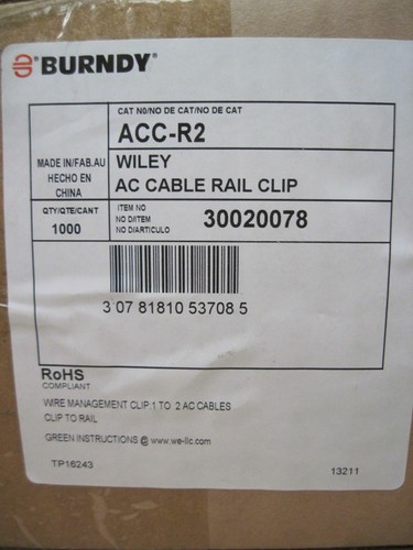 Caja de clip de riel de cable de CA Burndy ACC-R2 Wiley de 1000 - Imagen 2 de 6