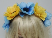 Ukrainian Blue and Yellow Flower Headband, Girls Hair Accessories, Vinok