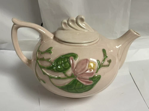 Vintage Hull Art Pottery Teapot Magnolia Pattern Pink Glossy 1940s 1950s