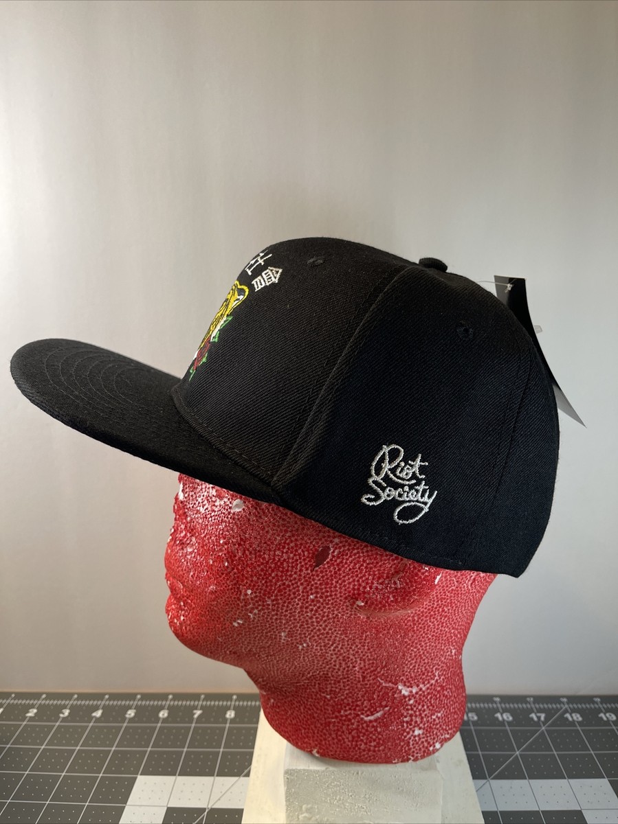 Riot Society Black Snap Back Hat Cap Tiger With Roses Graphics NWT