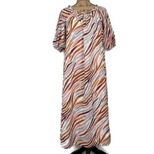 Ann Taylor Womens sz XS Dress Brown Blue Printed Shift Maxi Short Sleeve