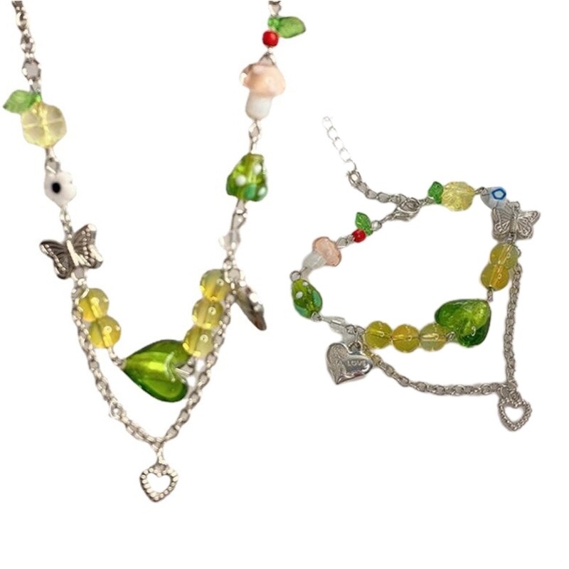 Korean Heart Pendant Beaded Choker Necklace for Women and Teens