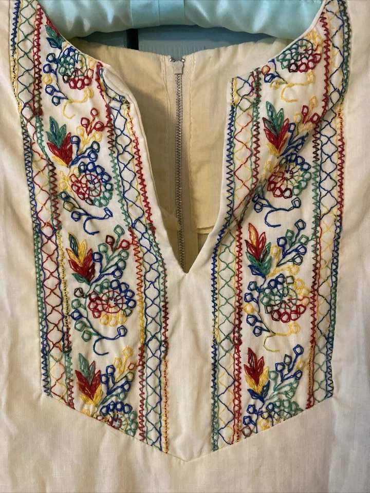 Vestido Caftán Vintage Mezcla Algodón Bordado Hippie Boho Grande Foto 2 de 4