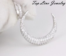 Women Girl Solid 925 Sterling Silver 19mm CZ Sparkling Moon Pendant Allergy Free