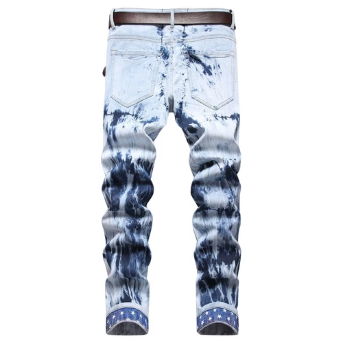 Moda Para hombres Jeans Elastizados Calce Ajustado Pantalones Informales Largos Estampados Denim Pantalones - Imagen 24 de 38