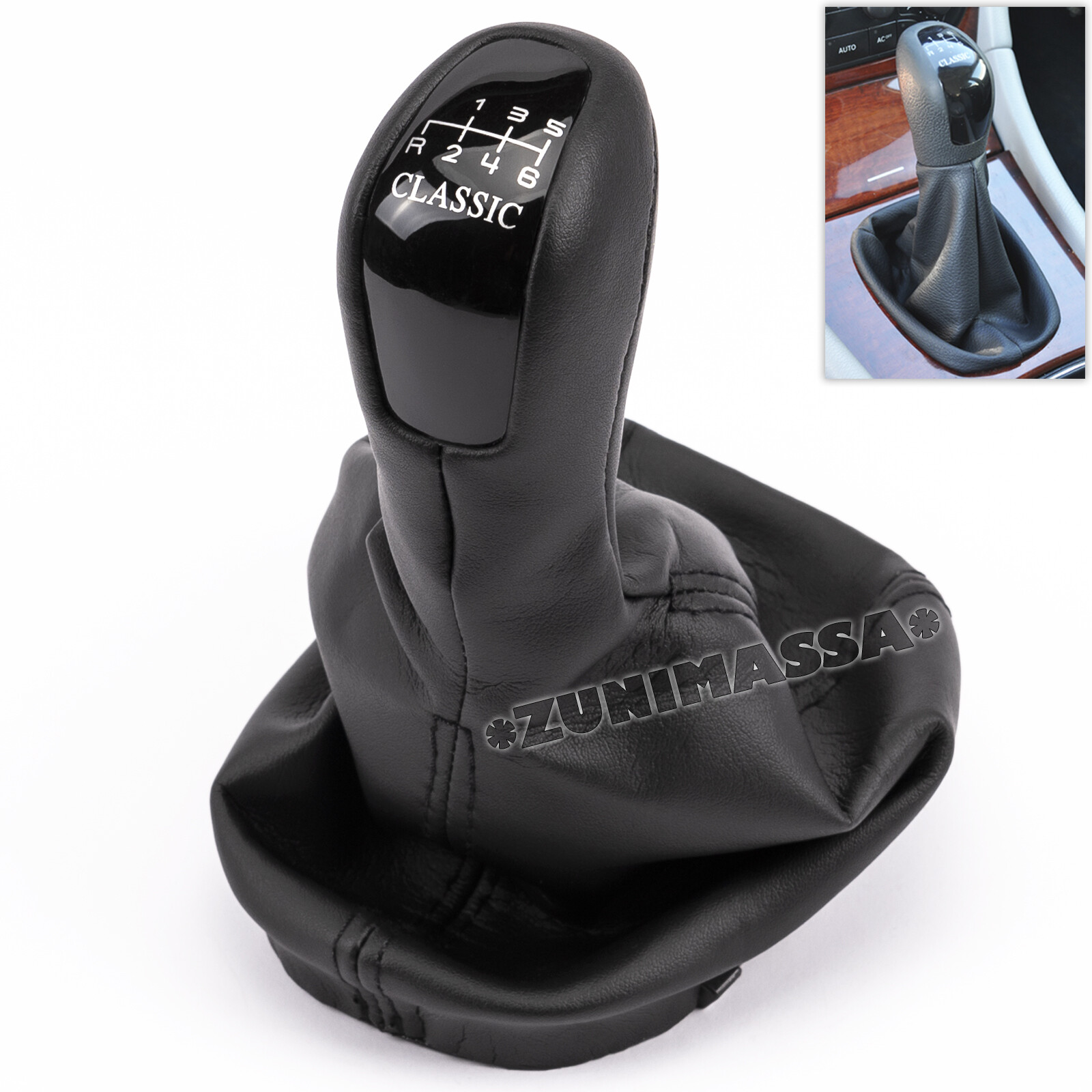 Pommmeau de vitesse 6 rapports en cuir noir pour Mercedes Classe C W203 Classic