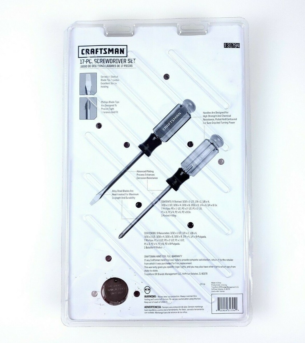 Craftsman 17 piece Screwdriver Set 7 Phillips and 10 Slotted Flat