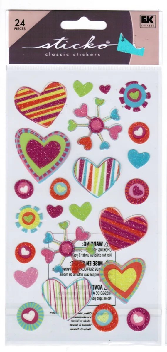 New pack Pattern Hearts Shapes Sticko Scrapbook Stickers LOVE Glitter