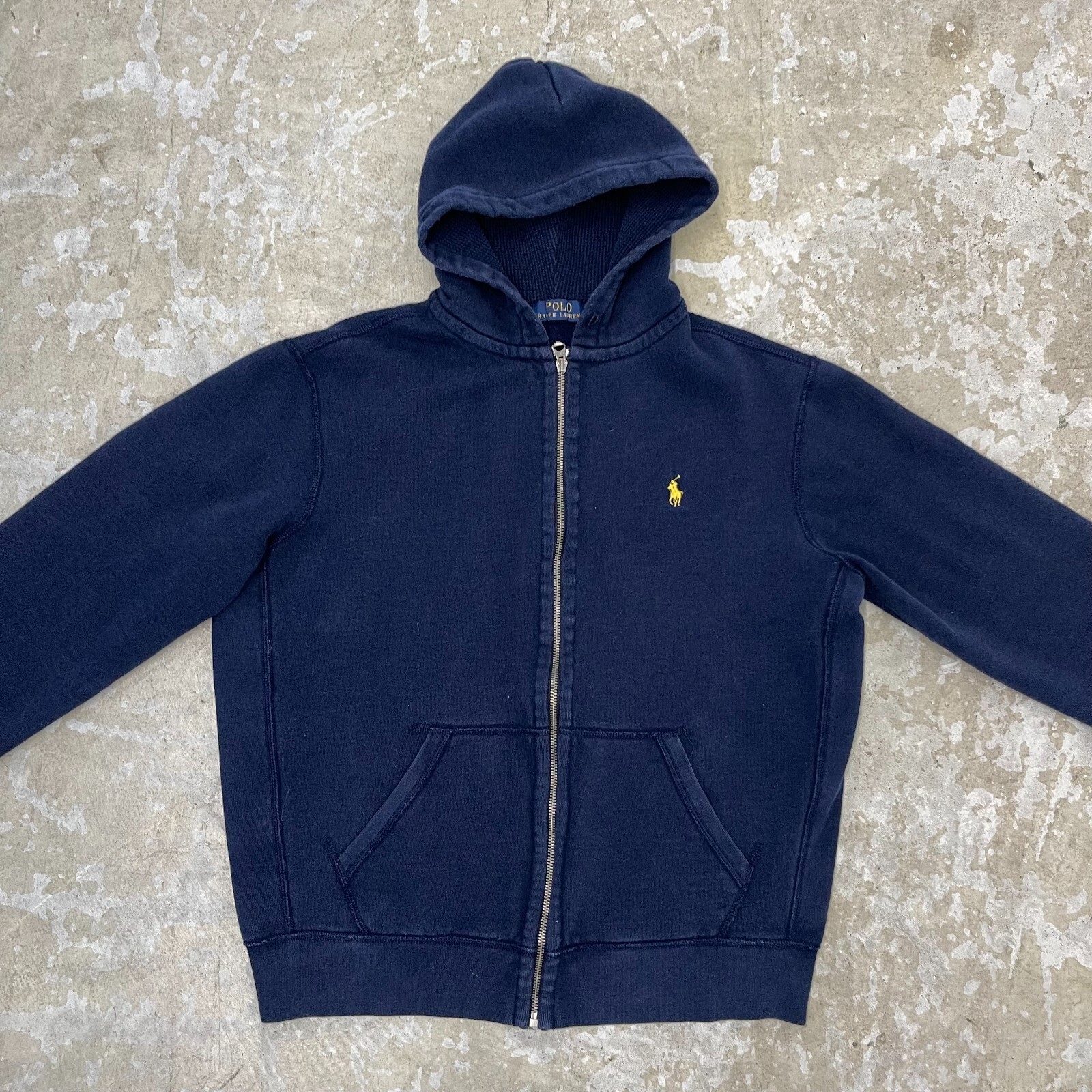 Polo Ralph Lauren con cappuccio uomo grande blu giallo pony logo zip intera preppy rugby