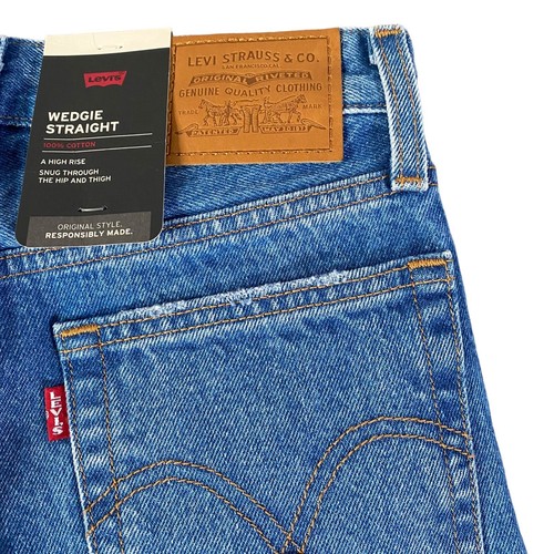 Levis Premium Wedgie Straight Jeans Womens 24 Blue Big E High Ankle Cropped NEW - Picture 7 of 11