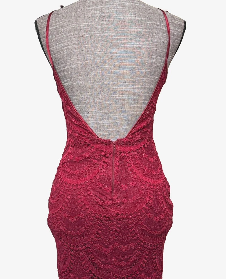 Vestido De Colección Y2K Trixxi Para Mujer Talla 5 Largo Halter Formal Encaje Vestido Rojo Sirena Forrado Foto 3 de 4