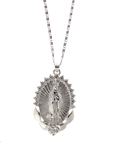 14k White Gold Filled God Mother Virgin Mary Pendant Women Chain Necklace 18" - Picture 1 of 7