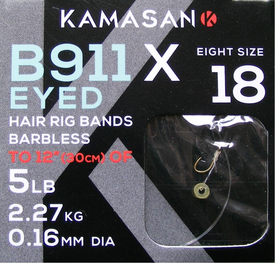 Kamasan B911 X Eyed Fishing Hooks To Nylon Barbless Hair Rig Bait