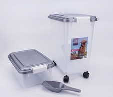 Durable Pet Food Storage Box with Serving Scoop Stackable Containers for Animals