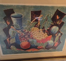 Framed  Original Vtg Still Life Print Grapes & Plums - Ltd Ed #200 of 275 