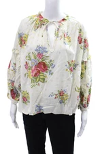 Love The Label Womens Cotton Floral Tie V-neck Blouse Top White Combo Size S