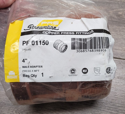 Streamline PF01150 Copper Press Fit 4" Male Adapter Press Fitting X MPT