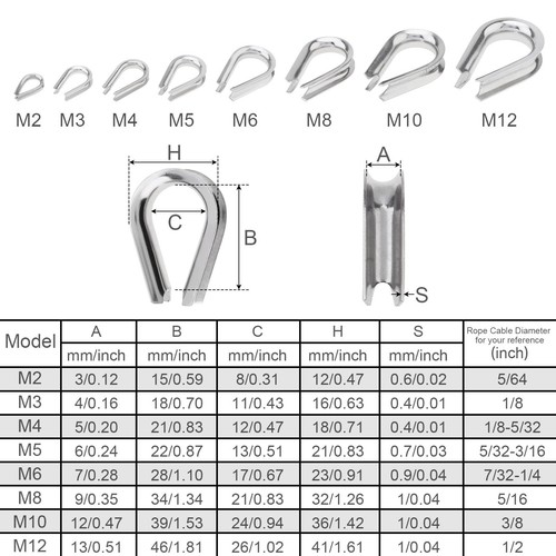 50 Piezas Dedales de Cuerda de Alambre M5 3/16", Dedal de Acero Inoxidable para Cable de Diámetro... - Imagen 4 de 8