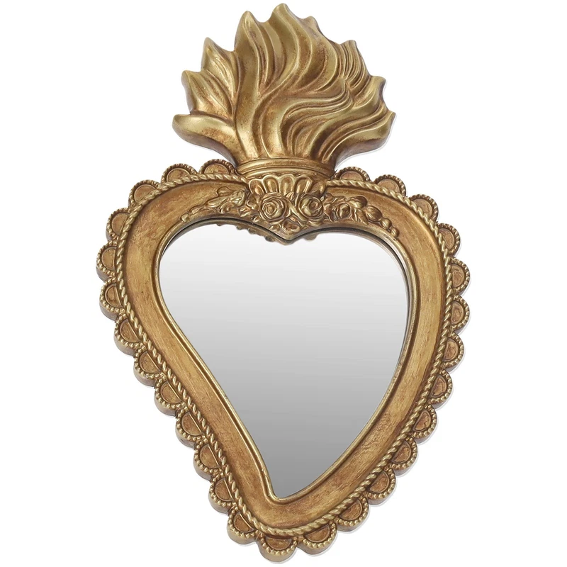 Specchio a Fiamma Oro Decorativo da Parete Cuore Sacro Dorato Piccolo H 22 cm