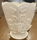 VTG Napco Ceramics Pink Milk Glass Vase Grapevine Design Footed