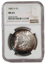 1883-O $1 MORGAN DOLLAR NGC MS63 Silver Coin WITH Spectacular Natural Tone.
