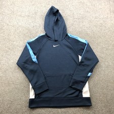 Vintage Nike Hoodie Boys Medium Blue Center Swoosh Embroidered Athletic Youth