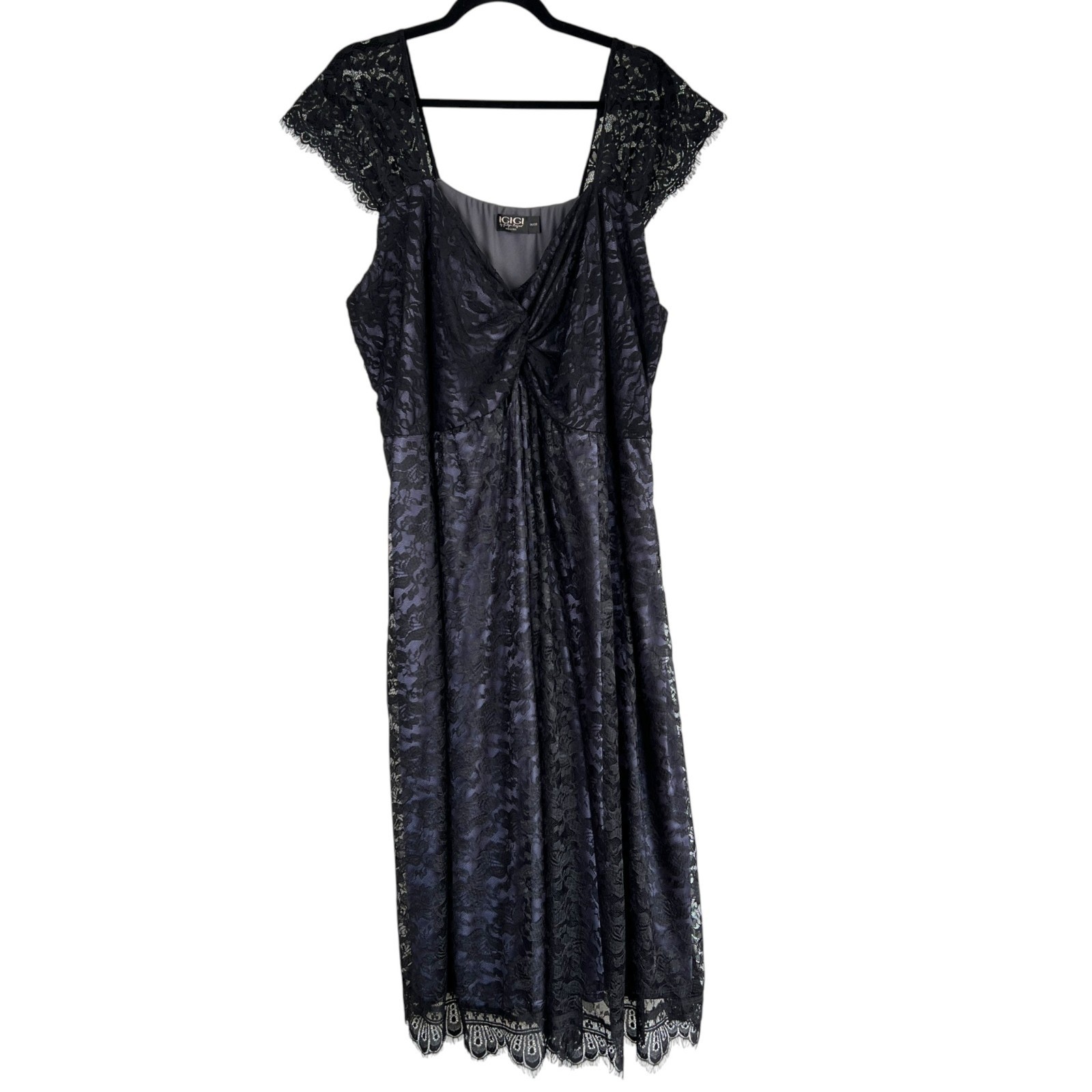 Igigi Lace Babydoll Twist Front Midi Dress Black Purple Size 26-28 Whimsigoth