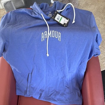 Under Armour UA Rival Men's Blue Terry Pullover Hoodie Graphic Pockets Loose L