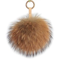 Fluffy Real Raccoon/Fox Fur Pom Ball Keychain Bag Charm Ornament Raccoon Natural