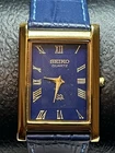 Vintage Rectangle Tank Gld Blu  Men Dress Watch