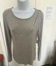INC INTERNATIONAL CONCEPTS WOMEN'S LONG SLEEVE TOP GREY WITH ZIPPER DETAIL SZ  S
