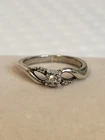 Vintage Sterling Silver 925 Natural Diamond Dainty Engagement Ring Size 5
