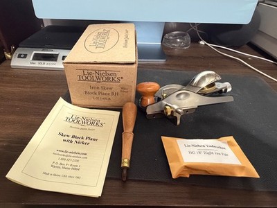Lie Nielsen LN 140I-R Iron Skew Plane RH with White Bronze cap with extras