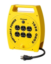 DEWENWILS 6 Outlets Extension Cord Reel,30FT SJTW 16/3C Power Cord,Yellow, Black