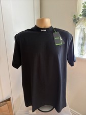 Image of HUGO BOSS TEE COLLAR RELAXED FIT STRETCH HIGH NECK TEE SZ M/L BLACK BNWT RRP £59