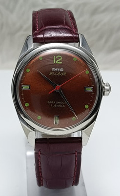 HMT Pilot Mechanical Watch Sunburst Brown Dial 17 Jewels Para Shock Vintage