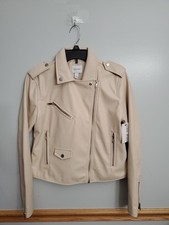 Nine West Faux Leather Moto Jacket Beige New With Tags